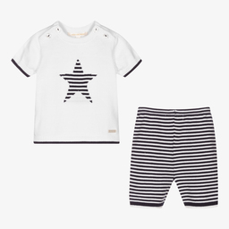 Mintini Baby-Blue & White Cotton Shorts Set | Childrensalon Outlet