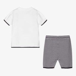 Mintini Baby-Blue & White Cotton Shorts Set | Childrensalon Outlet