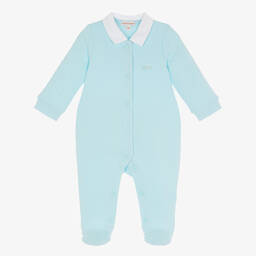Mintini Baby-Boys Blue Cotton Babygrow | Childrensalon Outlet