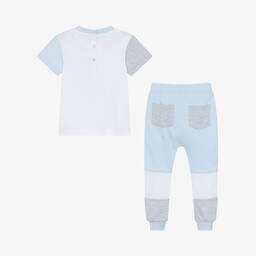 Mintini Baby-Boys Blue Cotton Colourblock Trouser Set | Childrensalon Outlet