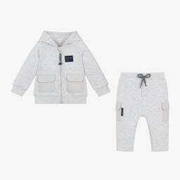 Mintini Baby-Boys Grey Marl Quilted Cotton Tracksuit | Childrensalon Outlet