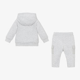 Mintini Baby-Boys Grey Marl Quilted Cotton Tracksuit | Childrensalon Outlet