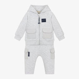 Mintini Baby-Boys Grey Marl Quilted Cotton Tracksuit | Childrensalon Outlet