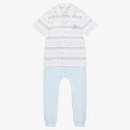 Mintini Baby-Boys Pale Blue Cotton Trouser Set | Childrensalon Outlet