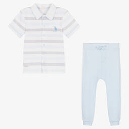Mintini Baby-Boys Pale Blue Cotton Trouser Set | Childrensalon Outlet