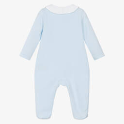 Mintini Baby-Boys Pastel Blue Cotton Jersey Babygrow with White Collar | Childrensalon Outlet