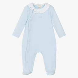 Mintini Baby-Boys Pastel Blue Cotton Jersey Babygrow with White Collar | Childrensalon Outlet