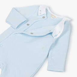 Mintini Baby-Boys Pastel Blue Cotton Jersey Babygrow with White Collar | Childrensalon Outlet