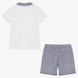 Mintini Baby-Boys White & Blue Cotton Shorts Set | Childrensalon Outlet