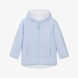Mintini Baby-Boys White & Blue Reversible Hooded Puffer Jacket | Childrensalon Outlet