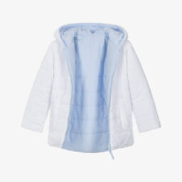 Mintini Baby-Boys White & Blue Reversible Hooded Puffer Jacket | Childrensalon Outlet