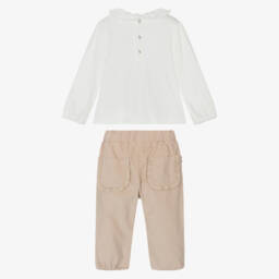 Mintini Baby-Girls Beige Corduroy Trousers Set | Childrensalon Outlet