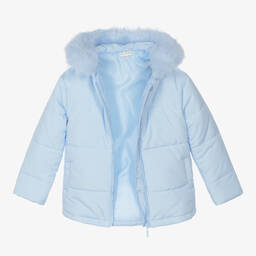 Mintini Baby-Girls Blue Hooded Puffer Jacket | Childrensalon Outlet