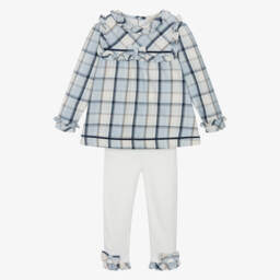 Mintini Baby-Girls Blue & Ivory Check Cotton Leggings Set | Childrensalon Outlet