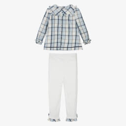 Mintini Baby-Girls Blue & Ivory Check Cotton Leggings Set | Childrensalon Outlet