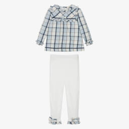 Mintini Baby-Girls Blue & Ivory Check Cotton Leggings Set | Childrensalon Outlet