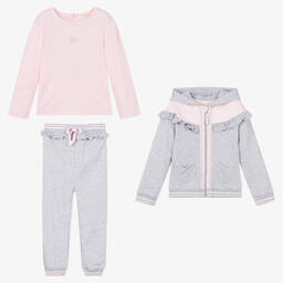 Mintini Baby-Girls Grey Cotton Tracksuit Set | Childrensalon Outlet