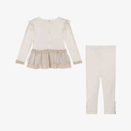 Mintini Baby-Girls Ivory Cotton Jersey Leggings Set with Appliqué Hearts | Childrensalon Outlet