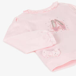 مينتيني بيبي-Girls Pink Ballet Shoes Cotton Tracksuit | Childrensalon Outlet
