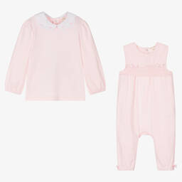 Mintini Baby-Girls Pink Cotton Dungaree Set | Childrensalon Outlet