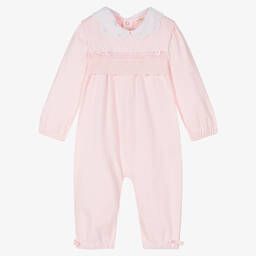Mintini Baby-Girls Pink Cotton Dungaree Set | Childrensalon Outlet