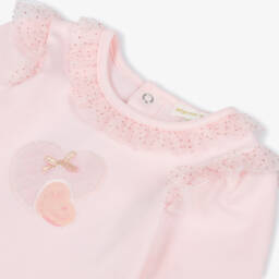 Mintini Baby-Girls Pink Cotton Jersey Trouser Set with Glitter Tulle Trim | Childrensalon Outlet