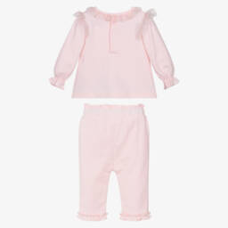 Mintini Baby-Girls Pink Cotton Jersey Trouser Set with Glitter Tulle Trim | Childrensalon Outlet