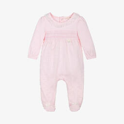 Mintini Baby-Girls Pink Cotton & Organza Plumeti Babygrow | Childrensalon Outlet