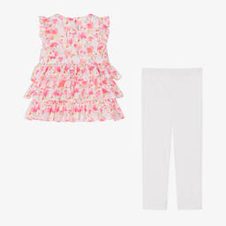 Mintini Baby-Girls Pink Floral Cotton Leggings Set | Childrensalon Outlet