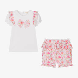 Mintini Baby-Girls Pink Floral Cotton Shorts Set | Childrensalon Outlet