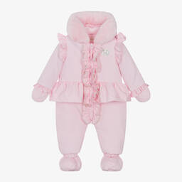 Mintini Baby-Girls Pink Padded Diamanté Snowsuit | Childrensalon Outlet