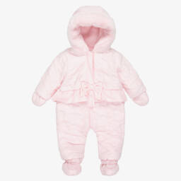 Mintini Baby-Girls Pink Quilted Heart Snowsuit with Faux Fur Trim  | Childrensalon Outlet