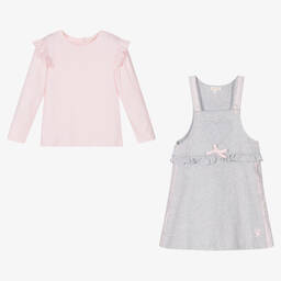 Mintini Baby-Girls Pink Top & Grey Dress Set | Childrensalon Outlet