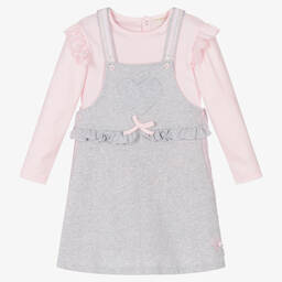 Mintini Baby-Girls Pink Top & Grey Dress Set | Childrensalon Outlet