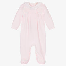 Mintini Baby-Girls Pink Velour Babygrow | Childrensalon Outlet