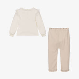 Mintini Baby-Girls Shimmery Ivory & Beige Trouser Set with Appliqué Hearts | Childrensalon Outlet