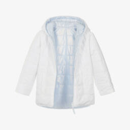Mintini Baby-Girls White & Blue Hooded Puffer Jacket | Childrensalon Outlet