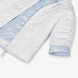 Mintini Baby-Girls White & Blue Hooded Puffer Jacket | Childrensalon Outlet