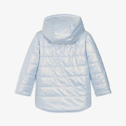 Mintini Baby-Girls White & Blue Hooded Puffer Jacket | Childrensalon Outlet
