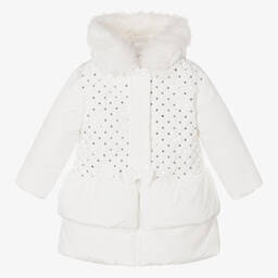 مينتيني بيبي-Girls White Padded Hooded Coat | Childrensalon Outlet