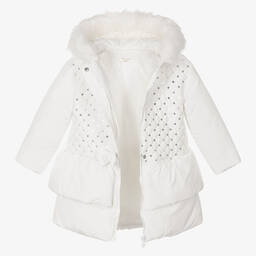 مينتيني بيبي-Girls White Padded Hooded Coat | Childrensalon Outlet