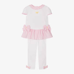 Mintini Baby-Girls White & Pink Cotton Leggings Set | Childrensalon Outlet