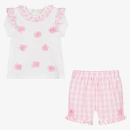 Mintini Baby-Girls White & Pink Shorts Set | Childrensalon Outlet