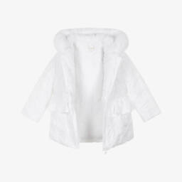 Mintini Baby-Girls White Quilted Hearts Coat | Childrensalon Outlet
