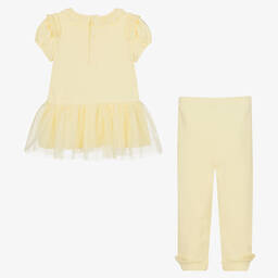 مينتيني بيبي-Girls Yellow Cotton Leggings Set | Childrensalon Outlet