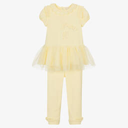 مينتيني بيبي-Girls Yellow Cotton Leggings Set | Childrensalon Outlet