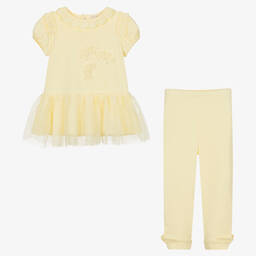 مينتيني بيبي-Girls Yellow Cotton Leggings Set | Childrensalon Outlet