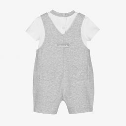 Mintini Baby-Grey Dungaree Shorts Set | Childrensalon Outlet