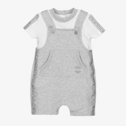 Mintini Baby-Grey Dungaree Shorts Set | Childrensalon Outlet