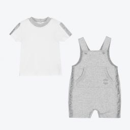 Mintini Baby-Grey Dungaree Shorts Set | Childrensalon Outlet